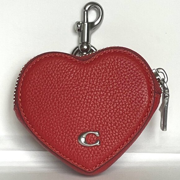 Coach Heart Coin Purse Keychain Red Bag Charm Earbud Case Leather CP406 - Picture 9 of 10
